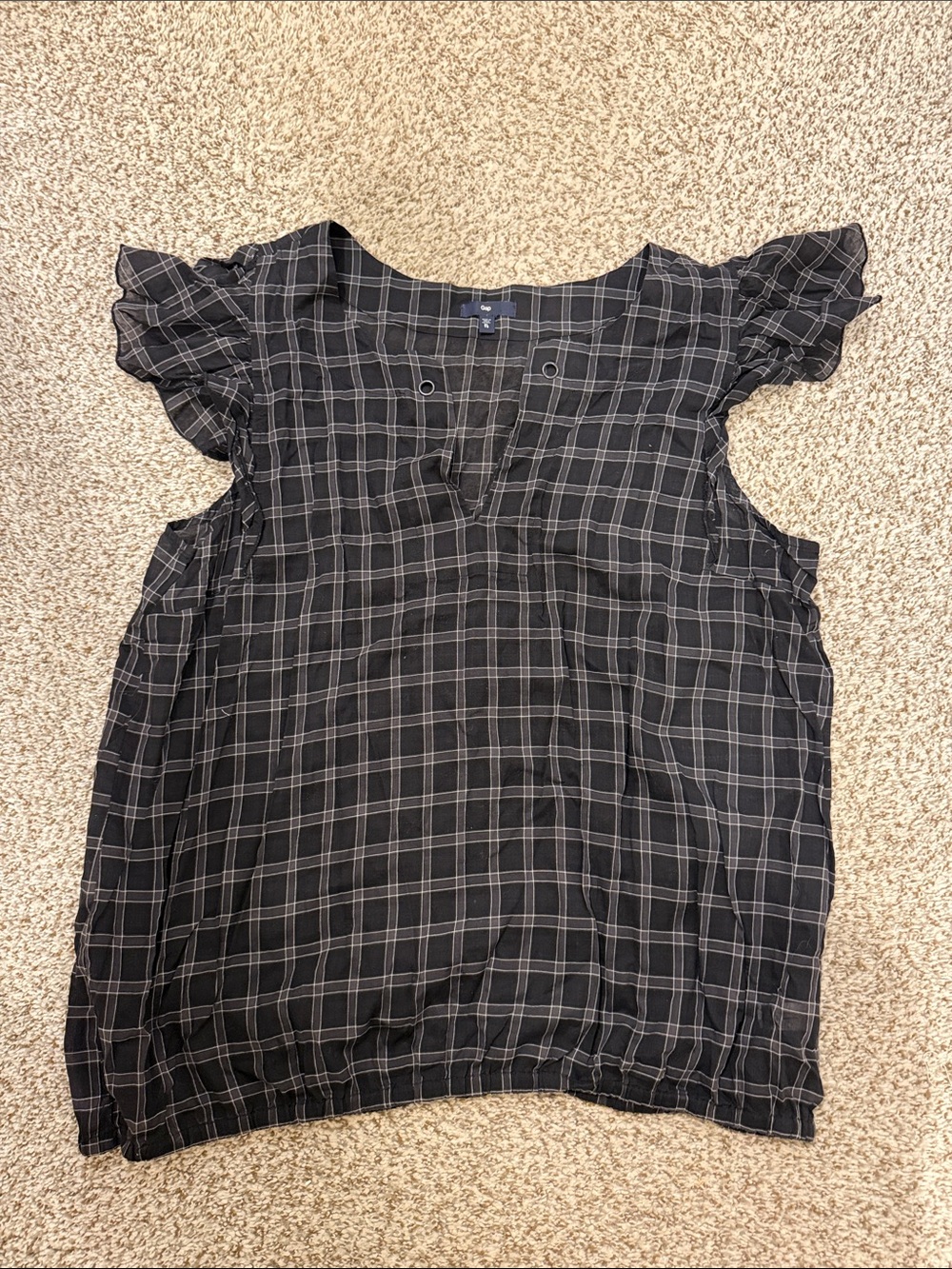 Gap plaid flutter sleeve blouse sz xl